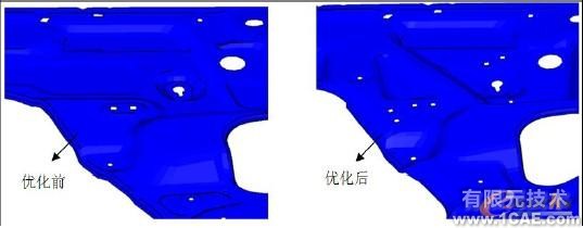 圖3 車門內板局部優(yōu)化前后特征對比